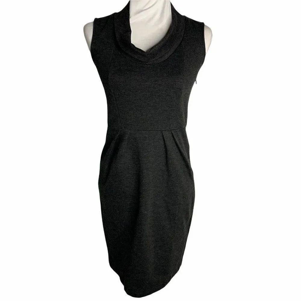 Vintage Ann Taylor Cowl Neck Sheath Dress 0 Dk Grey Sleeveless Heavy Knit